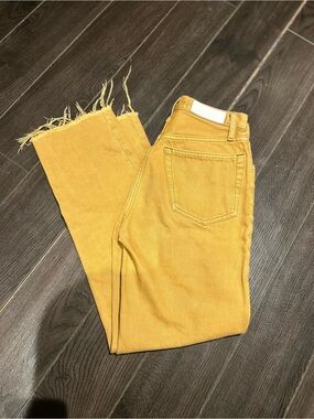 Re/Done Mustard Yellow Women’s Fringe Hem Jeans 25